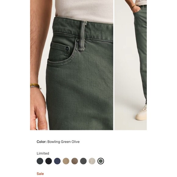 Bonobos Travel Jeans Mens 33x29 Bowling Green Olive Denim Straight Leg Stretch - Picture 2 of 15